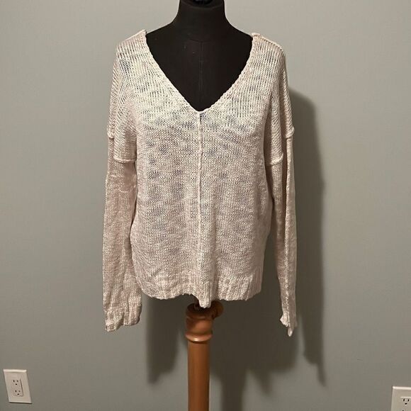 Hippie Rose Women's Cream V-Neck Open Stitch Boho Pullover Sweater - Picture 1 of 7